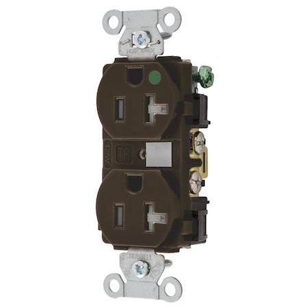 Hubbell Wiring Device-Kellems Duplex Straight Blade Receptacle, 5-20R, 20 A, 125V AC, 2 Pole, 3 Wire, Flush Mount, Grounded 8300TRA
